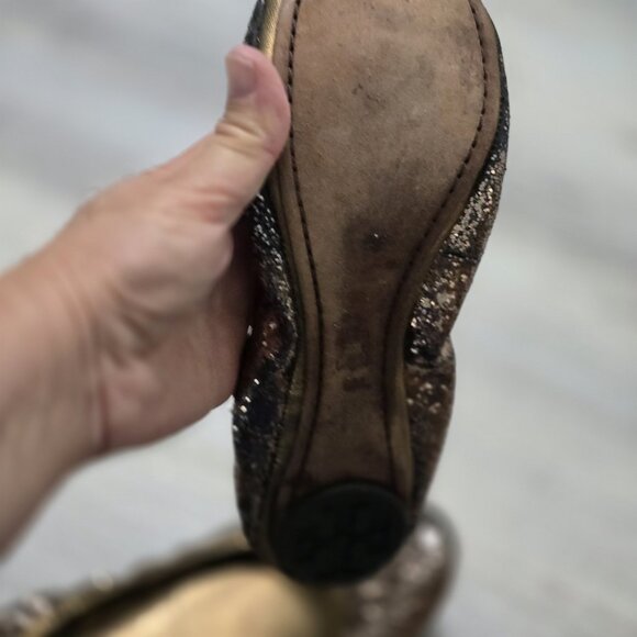 Tory Burch Eddie Glitter Slip On Ballet Flats Womens Size 9 Bronze Sparkle - Picture 9 of 11